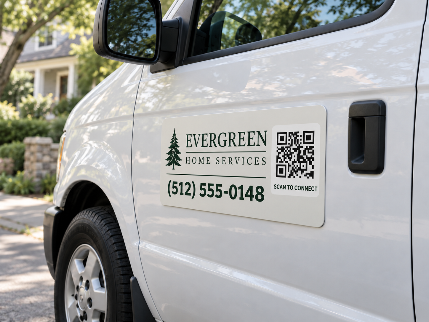 Illustrative Truck magnets concept with business details on a work van